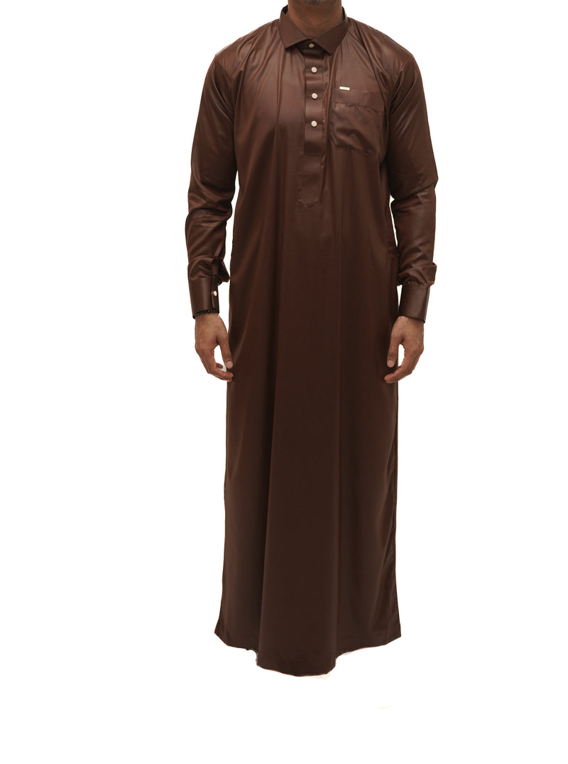 Saudi Collar Thobe - Date Brown