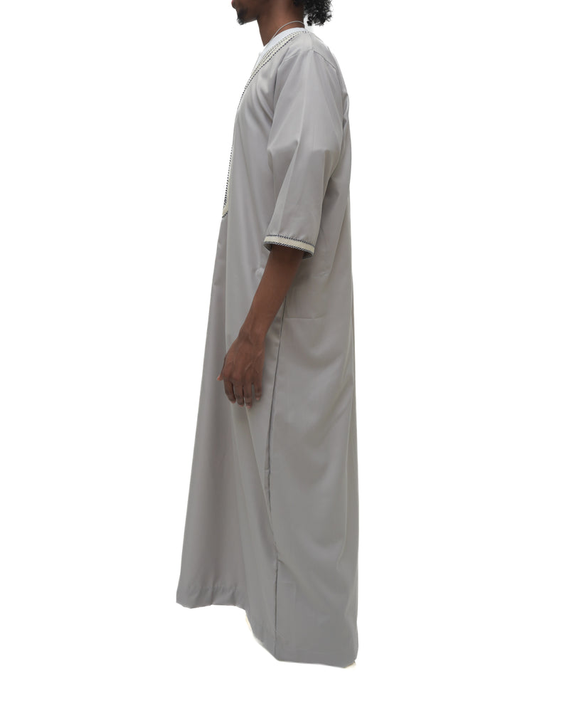 Moroccan Embroidered 3/4 Sleeve Thobe - Arabian Mist